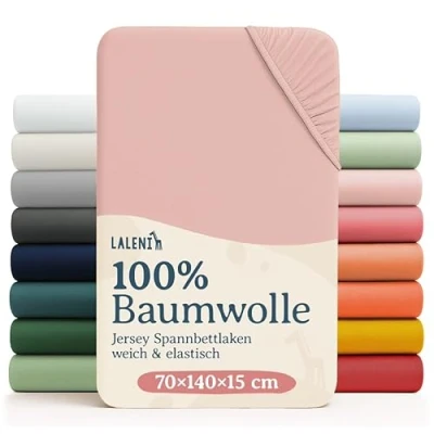 Bild av Laleni Jersey Underlakan 60/70 x 120/140 cm spjälsäng set om 2 OEKO TEX certifierat 60x120 spjälsängssängkläder 70x140 100% bomull baby i rosa
