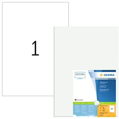 Bild av HERMA 8692 universella etiketter A3 stora (297 x 420 mm, 100 ark, papper, matt) självhäftande, utskrivbara, permanenta adressetiketter, klistermärken, vit