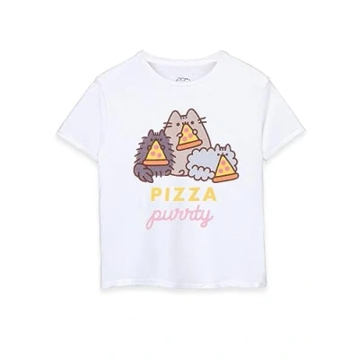 Bild av Pusheen Big Girls Vit kortärmad T shirt Pizza Purrty Cat Design Bedårande varor Bekväm &amp; Snygg Perfekt present till kattälskare