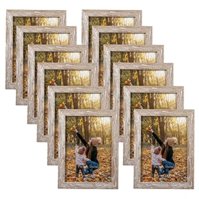 Bild av EXYGLO Set om 12 rustik bildram 13 x 18 cm med naturligt träkorn för foton, fotoram collageset vägg eller bordsstativ