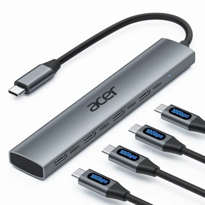 Bild av Acer USB C hub, 10 Gbps splitter med 4 3.2 port, höghastighets Multiport adapter för MacBook Air/Pro, iPhone 15/15 Pro, iPad Pro/air, Surface Chromebook, Dell XPS mera grå