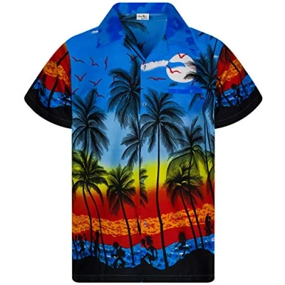 Bild av King Kameha Hawaii skjorta för herr, funky casual krage, bröstficka, unisex, kortärmad strand, Strandblå, 4XL