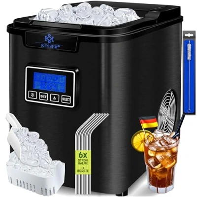 Bild av KESSER® Isbitsmaskin i rostfritt stål 150 W Ice Maker 12 kg 24 h 3 kubstorlekar beredning på 7 min 2,2 liter vattentank timer LCD display självrengörande funktion