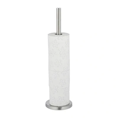 Bild av Relaxdays Toalettpappersförvaring, 5 rullar toalettpapper, stående, metall, reservrullhållare H x D: 55 15 cm, silver, rostfritt stål, 1 st