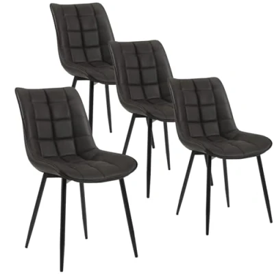 Bild av WOLTU 4 x matstolar, set om 4, matsalsstol, köksstol, stoppad stol, designstol med ryggstöd, sits av konstläder, metallram, antracit, BH207an