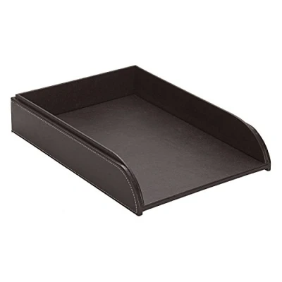 Bild av OSCO Brun fuskläder brevbricka A4 Lätt stapelbar Skrivbordsfilsorganisatör Papperslagring Kontorsorterare Pappersarkivering Inga höjare krävs H 6,3 x B 24,5 D 33 cm