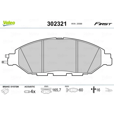 Bild av VALEO 302321 Jeu de plaquettes frein Essieu avant contact signal d&#039;usure inclus avec tôle anti bruit NISSAN: Pathfinder 4, SUNNY 2 Hatchback
