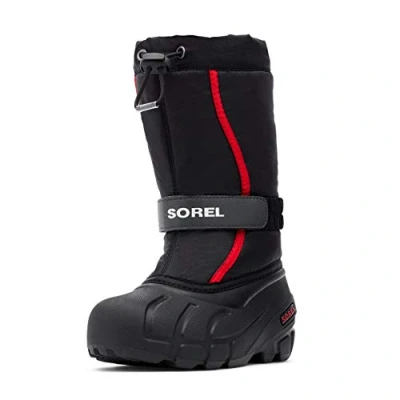 Bild av Sorel unisex barn Flurry Boot Vinterkängor, Black Bright Red Youth Collection 2023, 38 EU