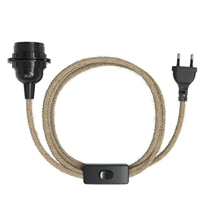 Bild av EAZY CASE lampsockel E27 med kabel av jute [MED strömbrytare] sockel lampkabel glödlampa gör det själv lamphållare kontakt