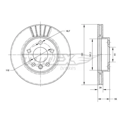 Bild av TOMEX brakes TX 70 78 Disque de frein Essieu avant 280 24 5 112 ventilé peint VOLKSWAGEN: Transporter 4 Bus,