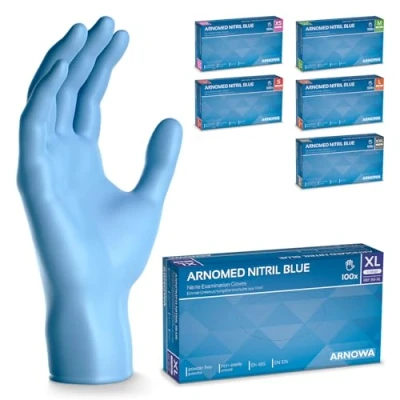 Bild av ARNOMED engångshandskar vit, nitrilhandskar L, 100 st/låda, puderfria &amp; latexfria, engångshandskar, handskar finns i storlekarna XS, S, M, L XL. (XL, blå)