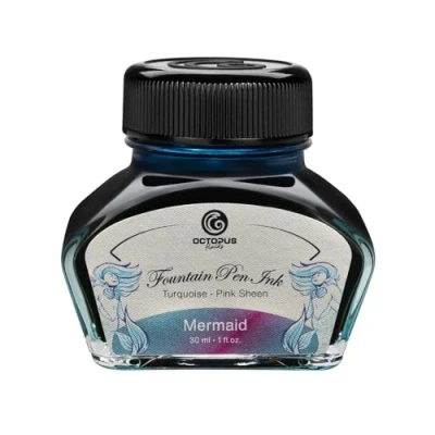 Bild av Octopus Fluids Mermaid Sheen Ink, reservoarbläck i bläckflaska, sheenbläck, cyan, 30 ml