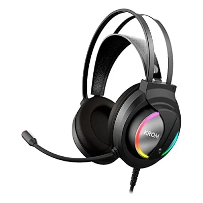 Bild av KROM Gaming KAPPA NXKROMKAPPA Hörlurar med mikrofon, RGB LED regnbågsstereoljud, 50 mm högtalare, Justerbart Pannband, Flexibel Micro, USB, PC kompatibel, Svart