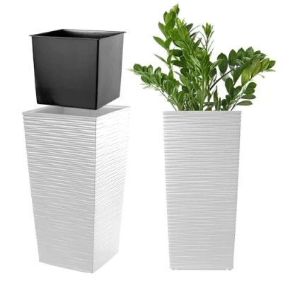Bild av KADAX Växtkruka med innerkruka, höjd 46,5 cm, vit väderbeständig blomkruka för inomhus och utomhusbruk, perfekt trädgård, balkong terrass, plantering, dekoration som en snygg