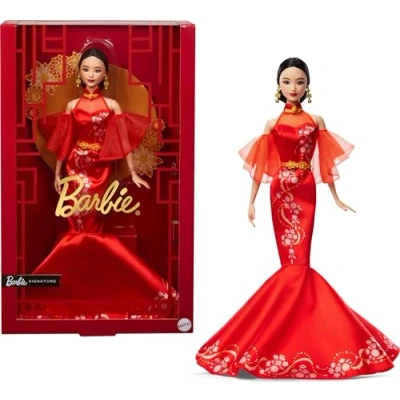 Bild av Barbie Lunar New Year docka med qipao klänning plommonblomsmönster och guldaccessoarer, Signature kollektionen, JBJ11