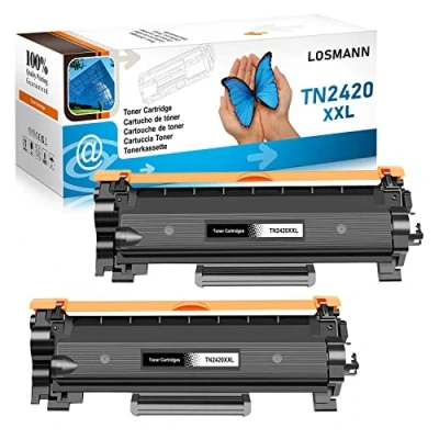 Bild av LOSMANN XXL toner (6 000 sidor) kompatibel med Brother TN2420 TN2410 för MFC L2710DW L2710DN L2750DW DCP L2530DW L2510D L2550DN HL L2350DW L2310D L2370DN (2 svart)
