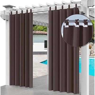 Bild av Utomhusgardin 2 pack Slingergardiner 220 x 155 cm Trädgårdsstugor Balkonggardiner Mörkläggningsgardiner med slingor, Vattentäta gardiner för Paviljong Strandhus (2 paneler) Braun [129]
