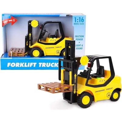 Bild av Toyland® 23 cm (9&quot;) Friktionsdriven funktionell gaffeltruck Leksaksfordon med ljus och ljud Skala (1:16) Byggleksaker Ålder 3+