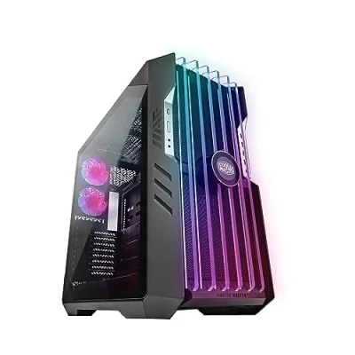 Bild av Cooler Master HAF 700 EVO Datorchassi Full Tower, E ATX Kompatibel, 5 x Förinställda Fläktar, Roterbara Radiator /Fläktfästen, LCD Bildskärm i Realtid, ARGB Edge Lit Blades, Titanium grå