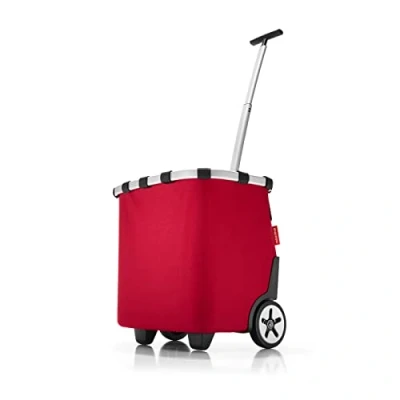 Bild av reisenthel carrycruiser i rött bärbar shoppingvagn med robust aluminiumram, axelrem och avtagbar innerficka nät tillverkad av vattenavvisande material