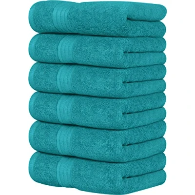 Bild av Utopia Towels Högkvalitativa handdukar, av 100 % kammad ringspunnen bomull, ultramjuka och mycket absorberande, extra stora tjocka, 41 x 71 cm, hotell spakvalitet (6 pack turkos