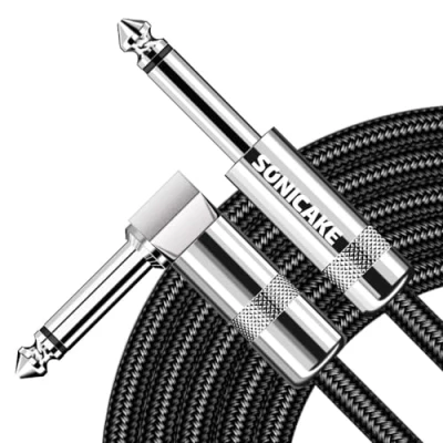 Bild av SONICAKE 6M gitarr instrumentkabel 6,3 mm gitarrkabel bullerskydd med vinklad kontakt och standarduttag svart, QGC 22