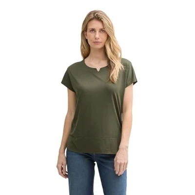 Bild av TOM Tailor MIX CREW NECK Tshirt med print, Storlek: Large, Deep forest green