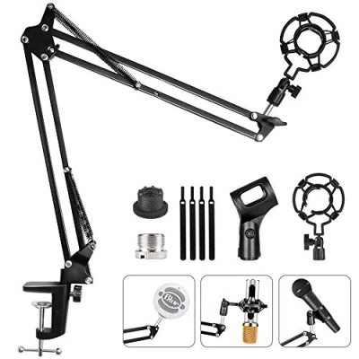 Bild av HAUEA justerbart mikrofonstativ professionell mikrofonhållare mikrofonarm med spindel och adapter för studio program inspelning radio TV stationer kompatibel blue Yeti mikrofon