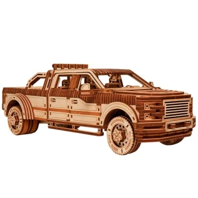 Bild av Wood Trick Pickup Truck Car Wooden 3D Puzzles for Adults and Kids to Build Rides up 32 feet Engineering DIY Mechanical Models