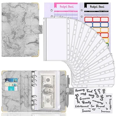 Bild av Budget Planner Binder A6 Sparbok med folie kontantfyllning, budgetplanerare, sedelkuvert, budget, planerare, kuvertmetod spara pengar arrangör tillbehör tyska för kassagradering (grå)