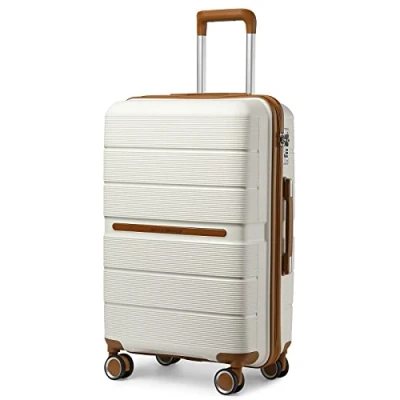 Bild av British Traveller 55cm Resväska Kabin Handbagage PP Lätt Hårt Skal Resväskor TSA lås,Vit