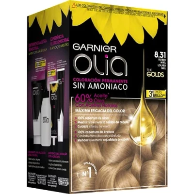 Bild av Garnier Olia Coloración Permanent Sin Amoniaco Para Un Olor Agradable Con Aceites Florales De Origen Natural Rubio Miel 8,31