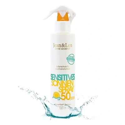Bild av Jean&amp;Len Vattenfast Solskyddsspray Med Spf 50 För Känslig Hud, Veganskt, Utan Silikoner, Oktokrylen, Doftämnen Och Mikroplaster, Sprayflaska 250 Ml