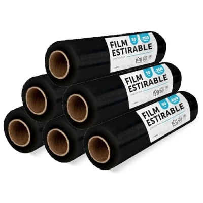 Bild av film svart för förpackning, plastskydd, färg flyttboxförpackning, skydda möbler och frakt, storlek 50 cm x 200 m sträckbar · office (svart, 6 st)
