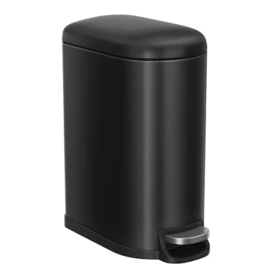 Bild av SONGMICS kosmetikakärl, 10 liter, badrumssoptunna, med lock, pedalsoptunna, liten, smal för små rum, stål, soft close, bläcksvart LTB010B02
