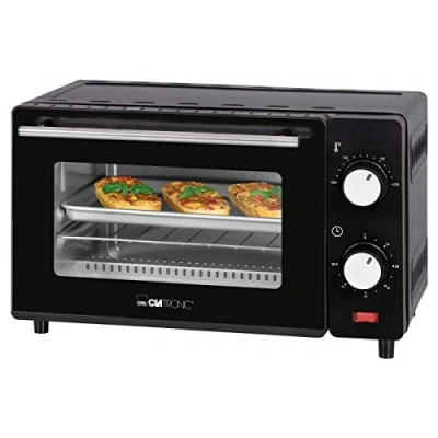 Bild av Clatronic® Minibakugn 8 liter bakrum 2 variabla skjuthöjder kvarts värmeelement övre och undervärme 100 C 230 Inkl. grillgaller, bakplåt, tång MB 3746 svart