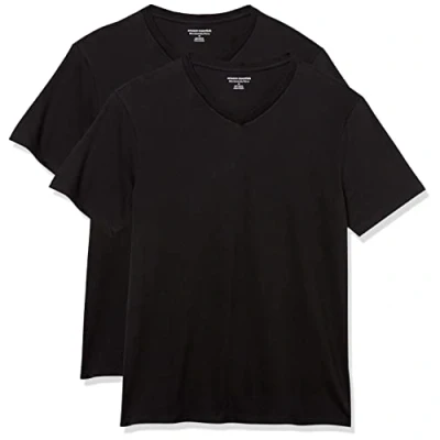 Bild av Amazon Essentials mäns Slim Fit kortärmad v ringad t shirt, paket med 2, svart, XX Large