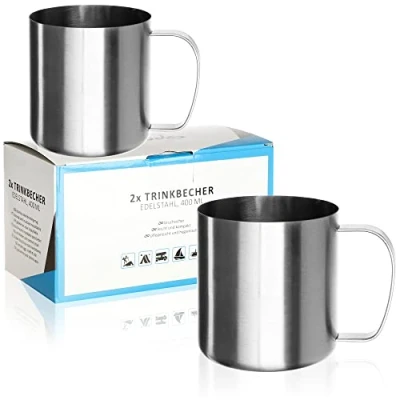 Bild av Robin Goods® 2x drickskoppar i rostfritt stål silver högkvalitativa koppar campingmuggar splittersäkra och BPA fria (2 stycken silverfärgad)