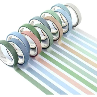 Bild av YUBX Washi Tape, 12 rullar maskeringstejp pastell 8 mm bred dekorativ tejp, japansk Washi, tejp för dagbok, dekorativt lim hantverk