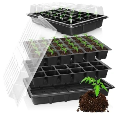 Bild av COM FOUR® 8 delad odlingssats, set med vattenbrickor, växthusskydd och krukbrickor för odling av inomhusväxter (08 del odlingsset 38x25cm)