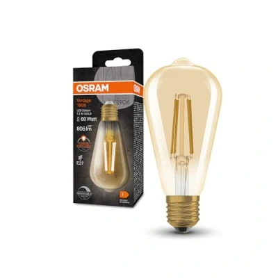 Bild av OSRAM Vintage 1906® Classic Edison FIL 60 LED lamp, E27, dimmable, shape, gold, 7.2W, 806lm, 2400K, reduced warm white light, low consumption, long life
