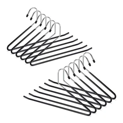 Bild av Relaxdays Byxhängare 12 set, halkfria, klädhängare för byxor, gummerade av metall, utrymmesbesparande, 35 cm, svart