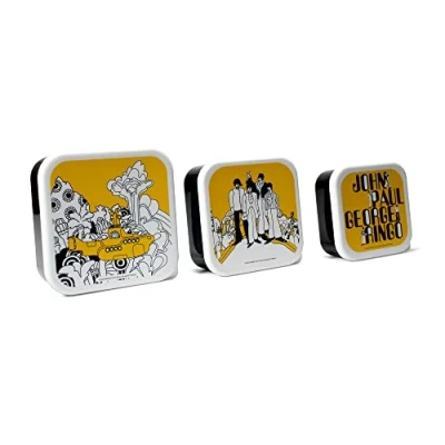 Bild av Half Moon Bay mellanmålslåda The Beatles set med 3 matbehållare i plast lock lunchlåda vuxen &amp; barn Bento matförvaringsbehållare barnsnackslådor smörgåslåda gul ubåt