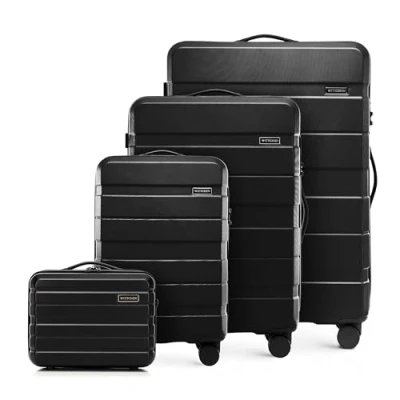 Bild av WITTCHEN COMODO Line Hard Case Set 3 Delar Bagage och kosmetikfodral Trolley Resväska Lätt transportväska med 4 hjul Kombinationslås Svart