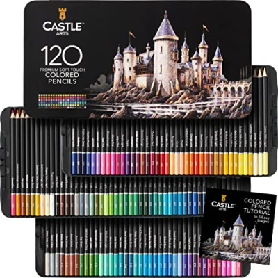 Bild av Castle Art Supplies Set med 120 färgpennor Högkvalitativa färgpatroner mjuk kärna för proffs, erfarna och färgkonstnärer Skyddade sorterade i en presentationslåda av plåt