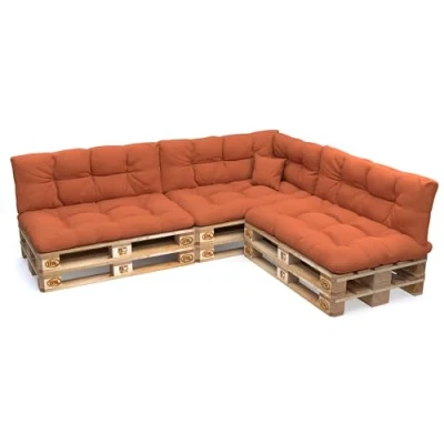 Bild av POKAR pallkuddar pallmöbler set om 8: sittdyna 120 x 80 ryggstöd 40, orange