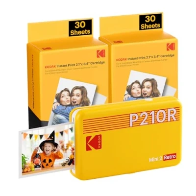 Bild av KODAK Mini 2 Retro 4PASS Bärbar fotoskrivare (5,3 x 8,6 cm) + 68 pack gul