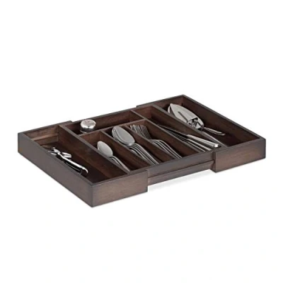 Bild av Relaxdays Besticklåda, utdragbar, variabel bredd, 5 till 7 fack, bambu, HBT: x 48 33,5 cm, mörkbrun