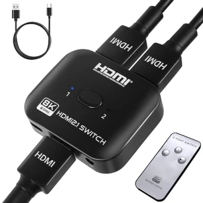 Bild av TCNEWCL 8K 60 Hz HDMI omkopplare 4K 120 splitter 2 i 1 ut eller med strömkabel, distributör för TV/PC/laptop/DVD/PS4/PS5/Xbox/TV Stick/Gaming Box/Blu ray spelare/projektor