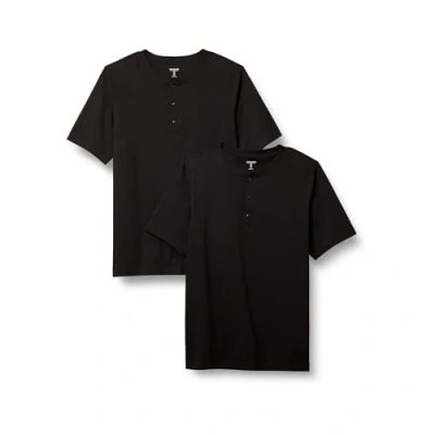 Bild av Amazon Essentials mäns normal passform kortärmad jersey Henley, 2 pack, svart, X Large